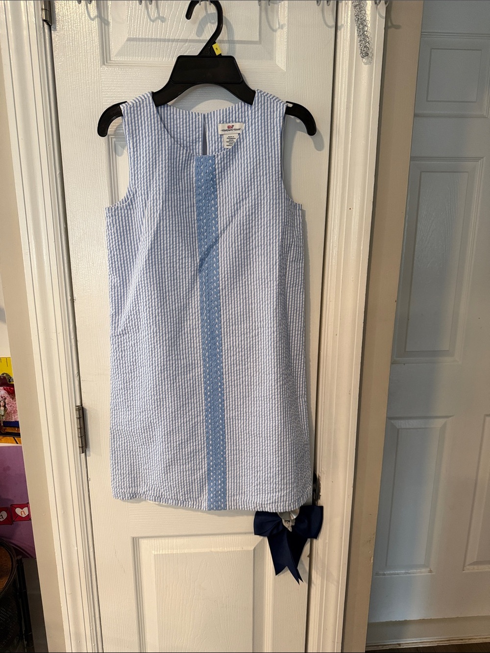 Vineyard Vines Light Blue Seersucker Shift Dress with Center Stripe